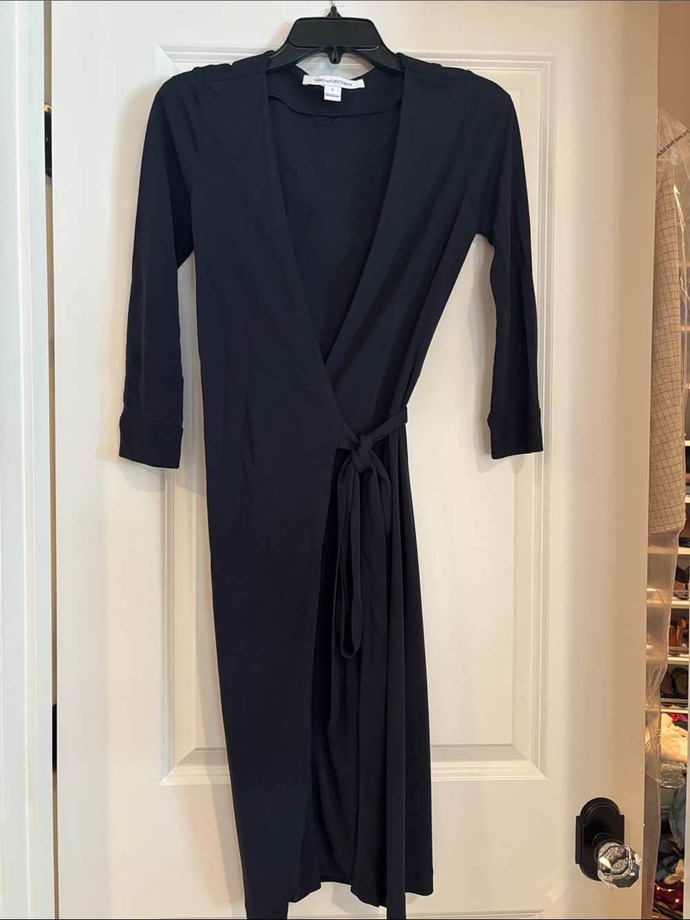 Diane Von Furstenberg Navy Long-Sleeve Wrap Dress